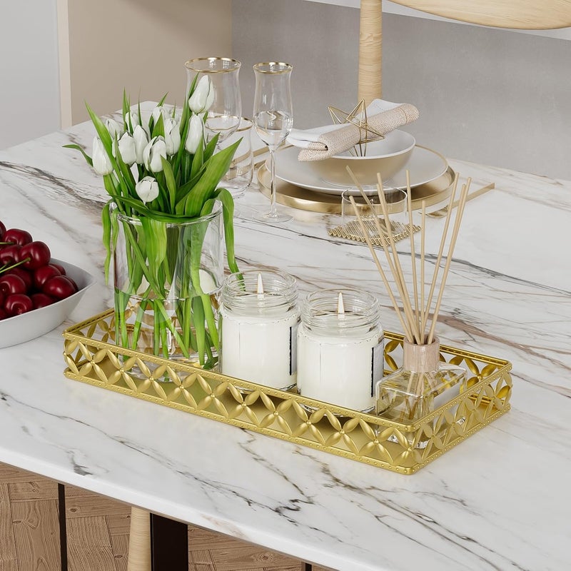 EKNITEY Bathroom Vanity Tray for Counter Organizer - 11 Inch Small Decorative Tray Gold Rectangle Countertop Tray for Perfume Makeup Cosmetic Jewelry - Image 5